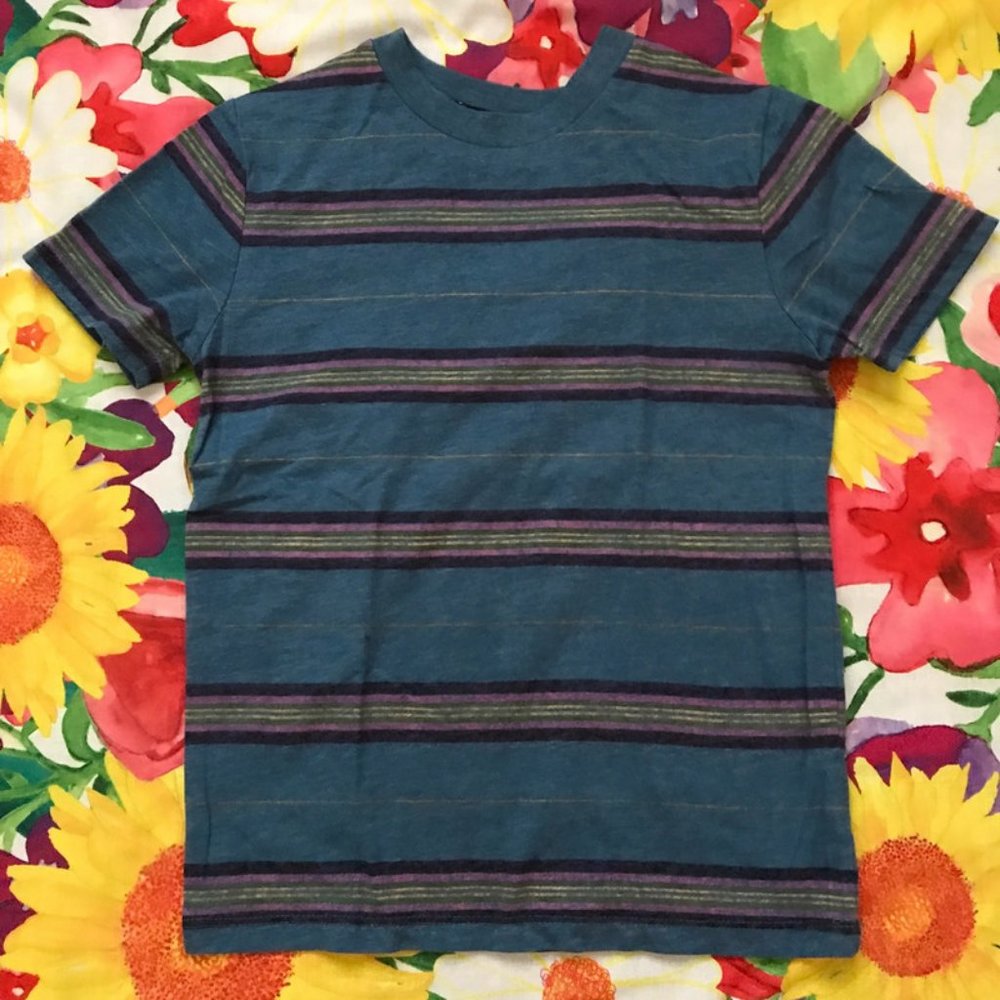 Kids Art Class Blue Teal Striped T-Shirt S 6/7